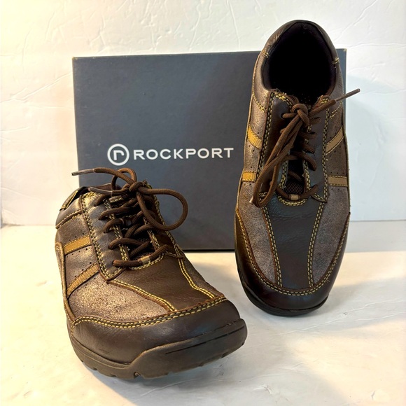 ROCKPORT Brown Gray Leather Sneaker Shoes Size 7.5 - Picture 1 of 8